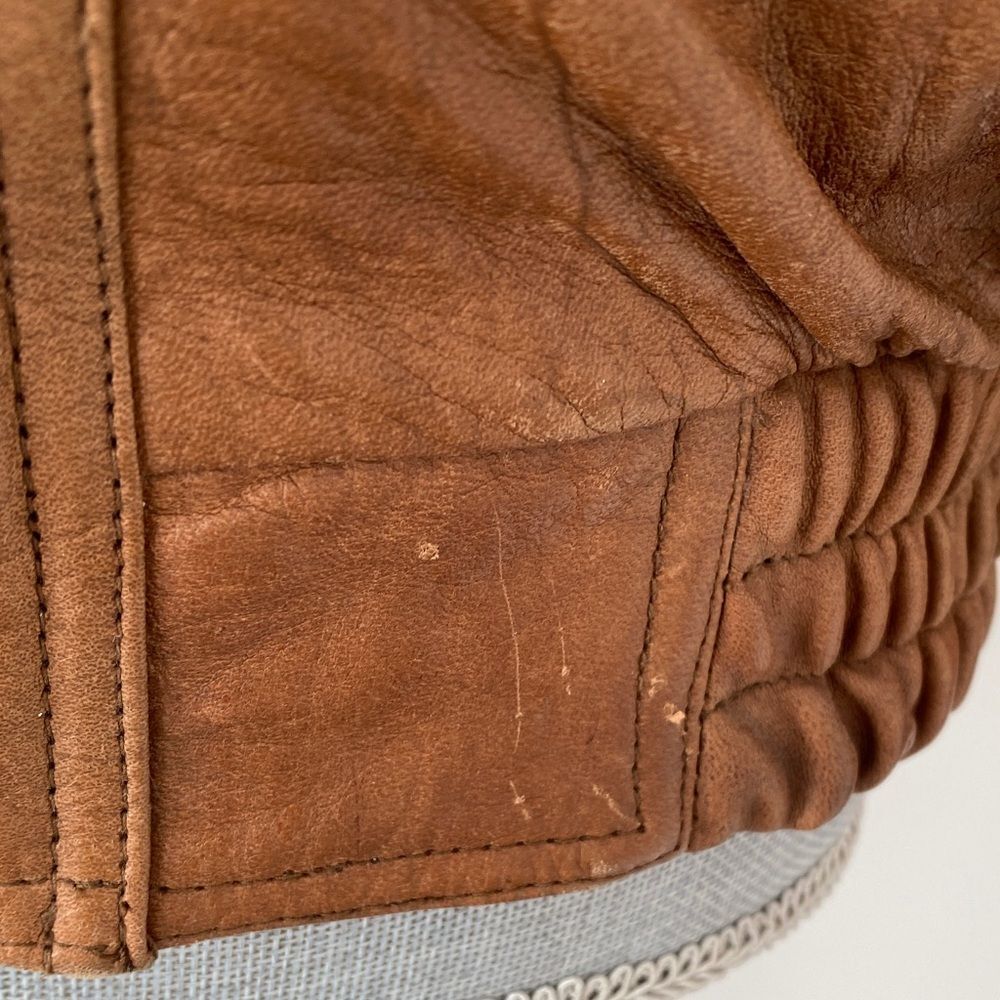 Vintage Men's S Brown Leather Bomber Jacket Women M Stand Collar Aviator Retro - Picture 3 of 16